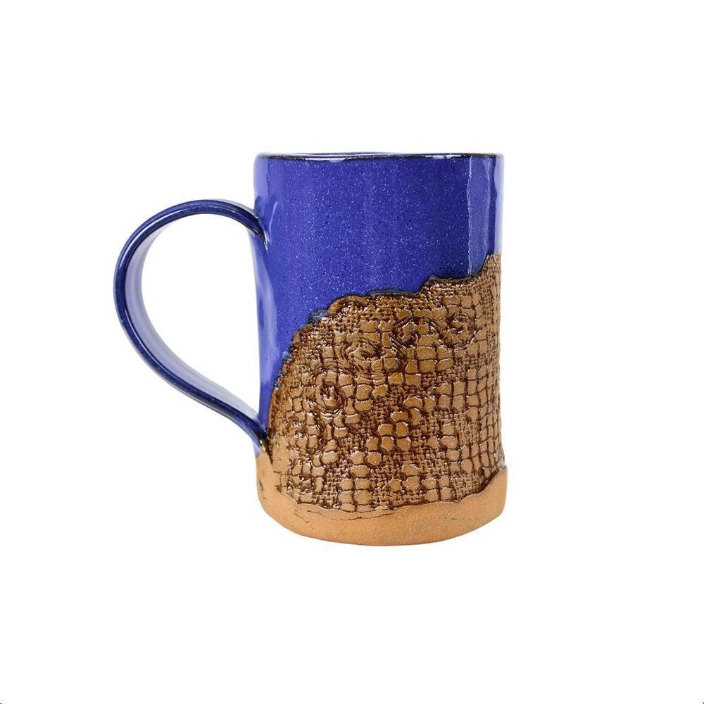 Mug Handmade Blue Glaze Clay Unique Texture Hand Crafted & Signed by Artist Liza